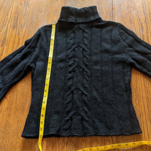 Turtleneck Cable Black Sweater - Wool/Rayon/Angora - Picture 6 of 8